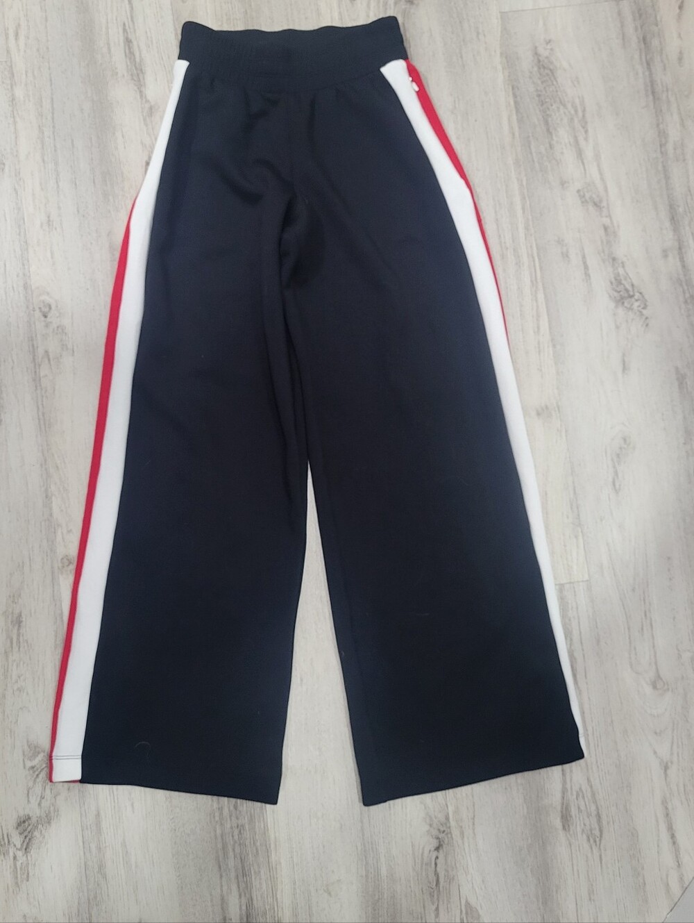 Black Wide Leg Track Pants with White & Red Side Stripes By Spanx